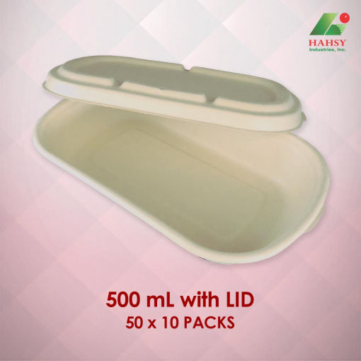 Sugarcane Bagasse food container 500ml with lid 50x10 packs