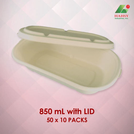 Sugarcane Bagasse food container 850ml with Lid 50x10 Packs