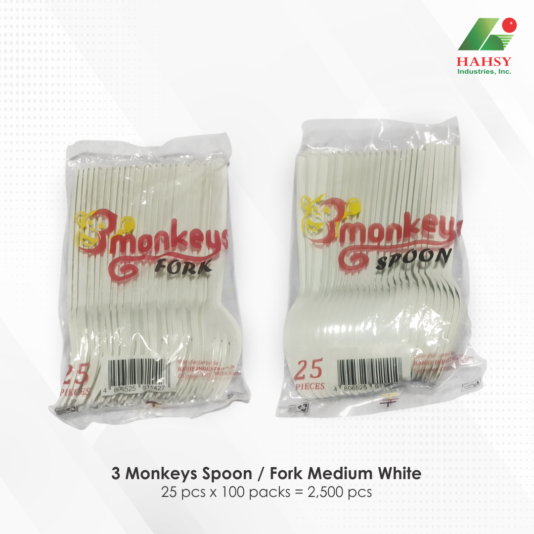 02 3 Monkeys Spoon - Fork Medium White