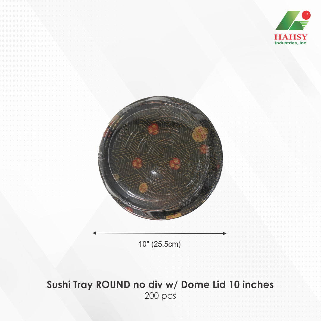 02 Sushi Tray ROUND no div w Dome Lid 10 inches