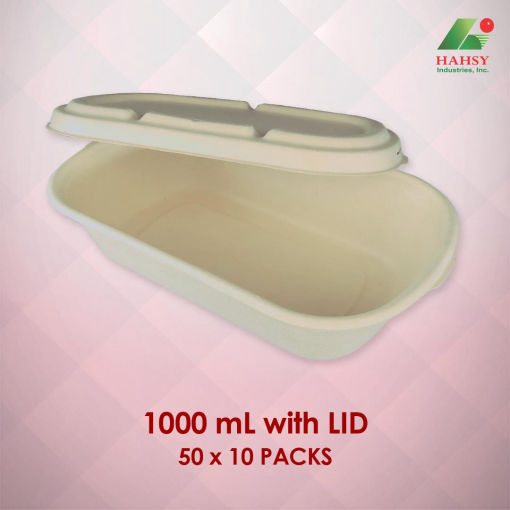 Sugarcane Bagasse food container 1000ml with Lid 50x10 Packs