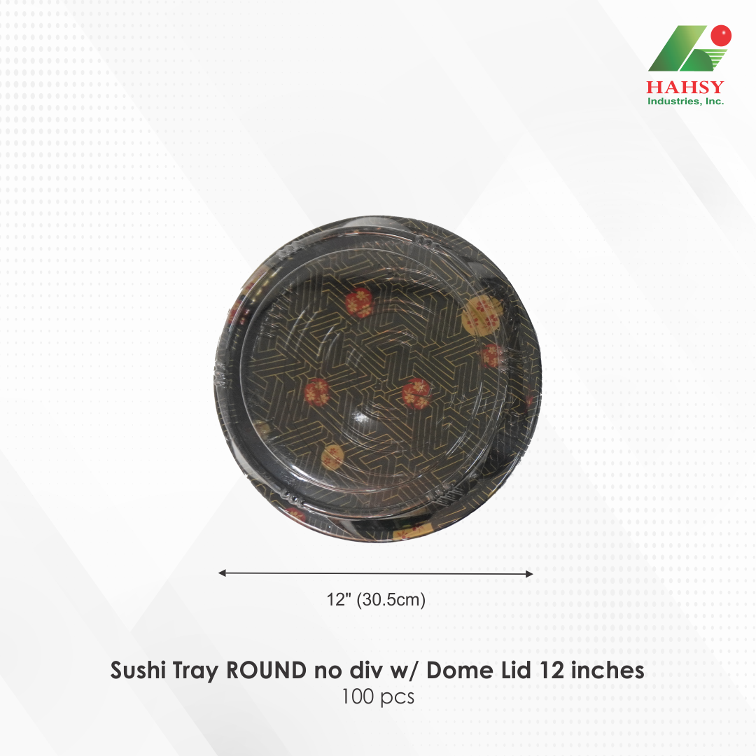 03 Sushi Tray ROUND no div w Dome Lid 12 inches