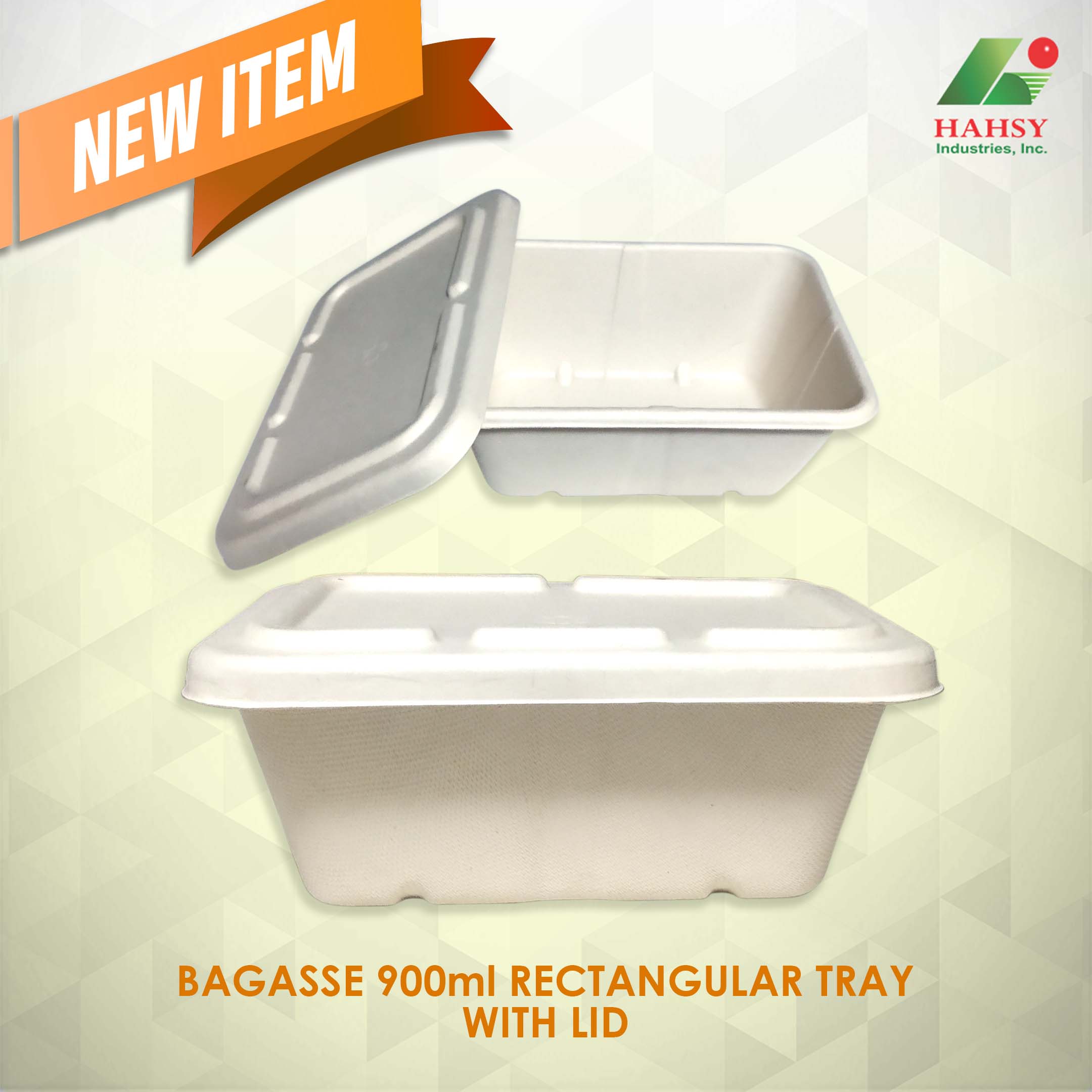 Sugarcane Bagasse 900ml rectangular tray with lid