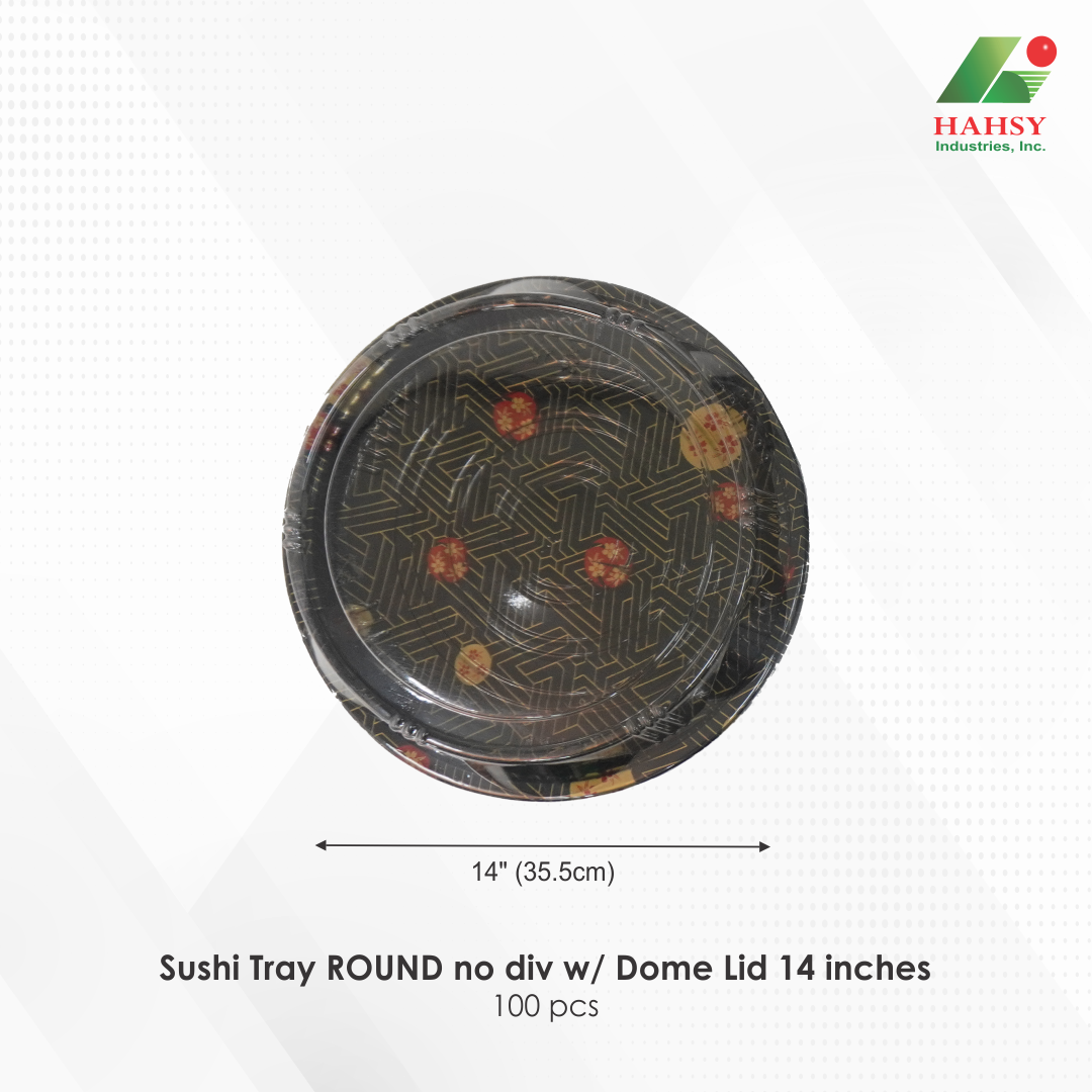 04 Sushi Tray ROUND no div w Dome Lid 14 inches