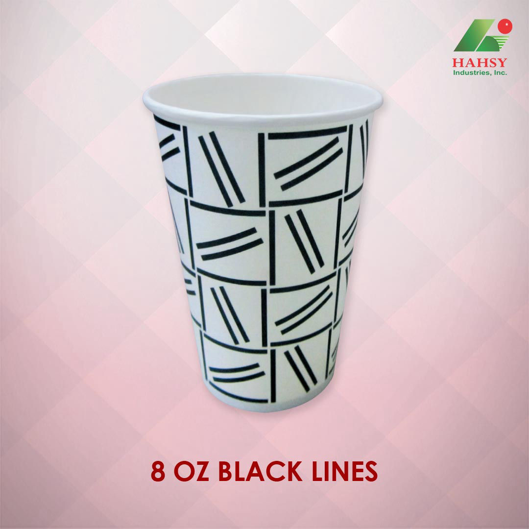 8oz Paper Cup with Black Lines Design