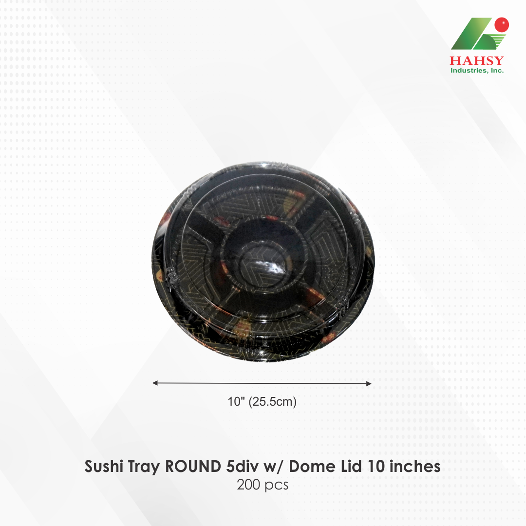 05 Sushi Tray ROUND 5div w Dome Lid 10 inches