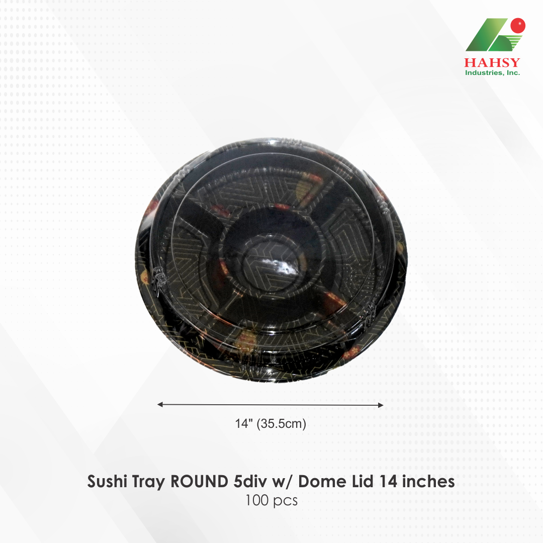 06 Sushi Tray ROUND 5div w Dome Lid 14 inches