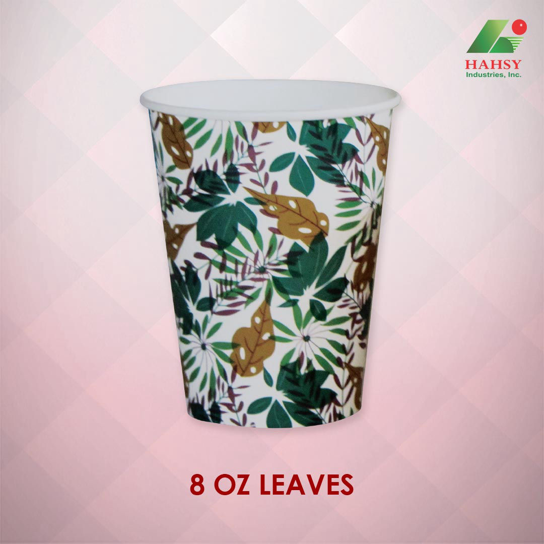 8oz Paper Cup with Leaves Design