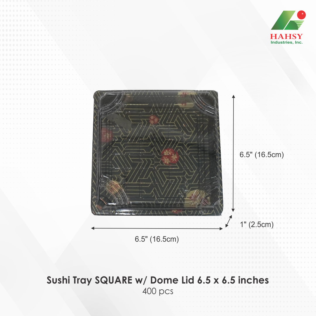 07 Sushi Tray SQUARE w Dome Lid 6.5 x 6.5 inches