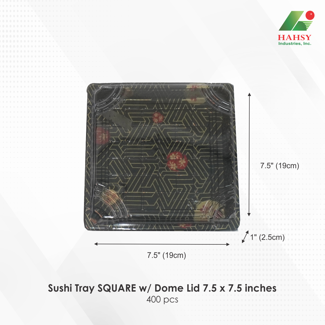 08 Sushi Tray SQUARE w Dome Lid 7.5 x 7.5 inches