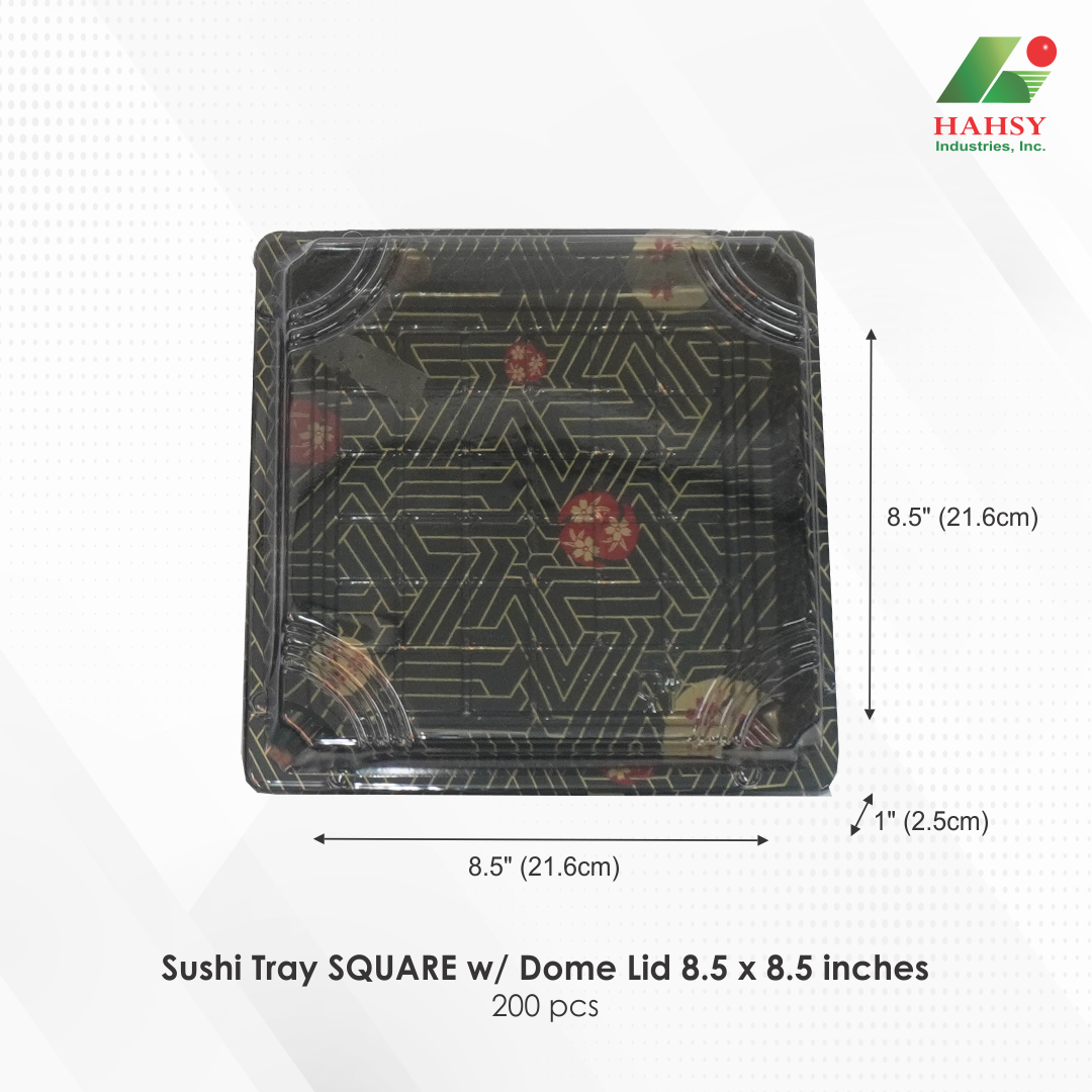 09 Sushi Tray SQUARE w  Dome Lid 8.5 x 8.5 inches