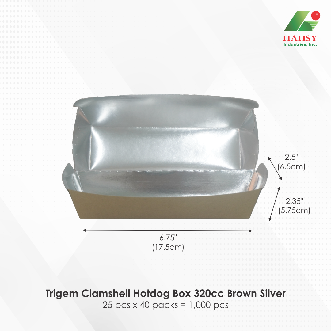 Trigem Clamshell Hotdog Box 320cc Brown Silver