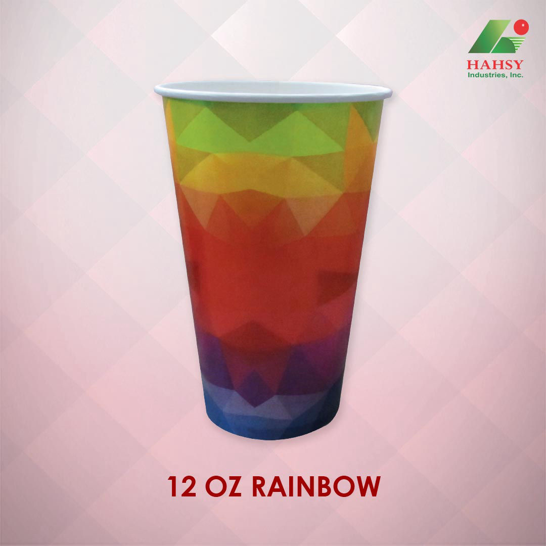 12oz Paper Cup with Rainbow Design