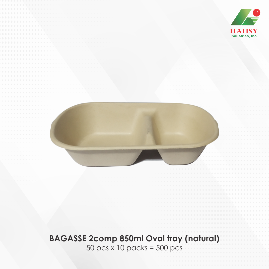 12 BAGASSE 2comp 850ml Oval tray (natural)