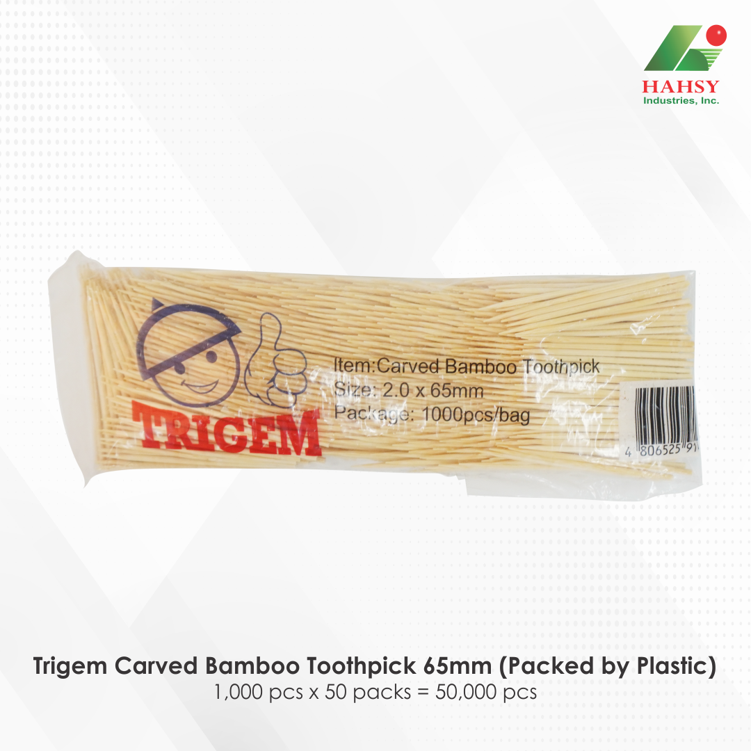 13 Trigem Carved Bamboo Toothpick 65mm (Packed by Plastic)