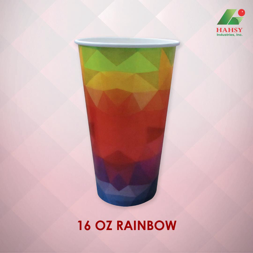16oz Paper Cup with Rainbow Design