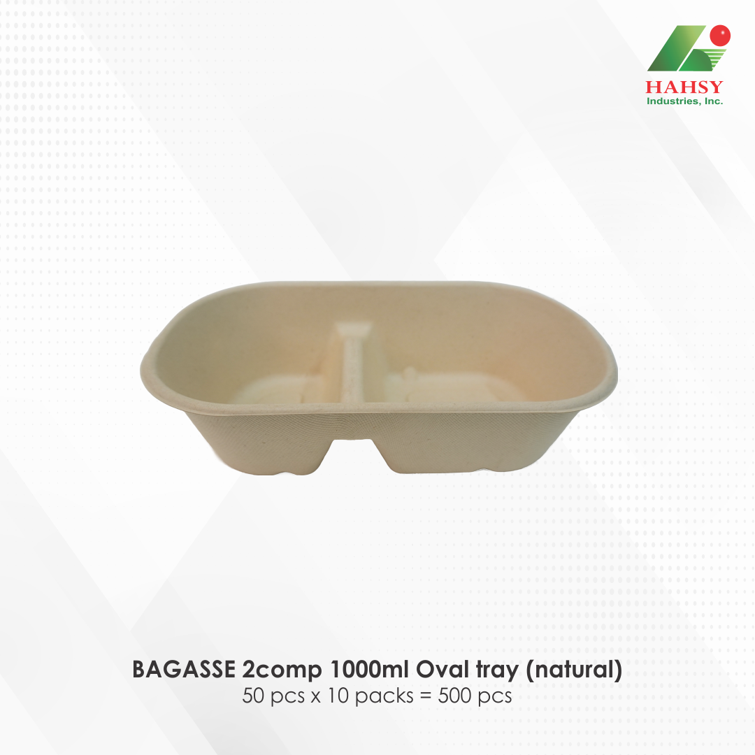 14 BAGASSE 2comp 1000ml Oval tray (natural)