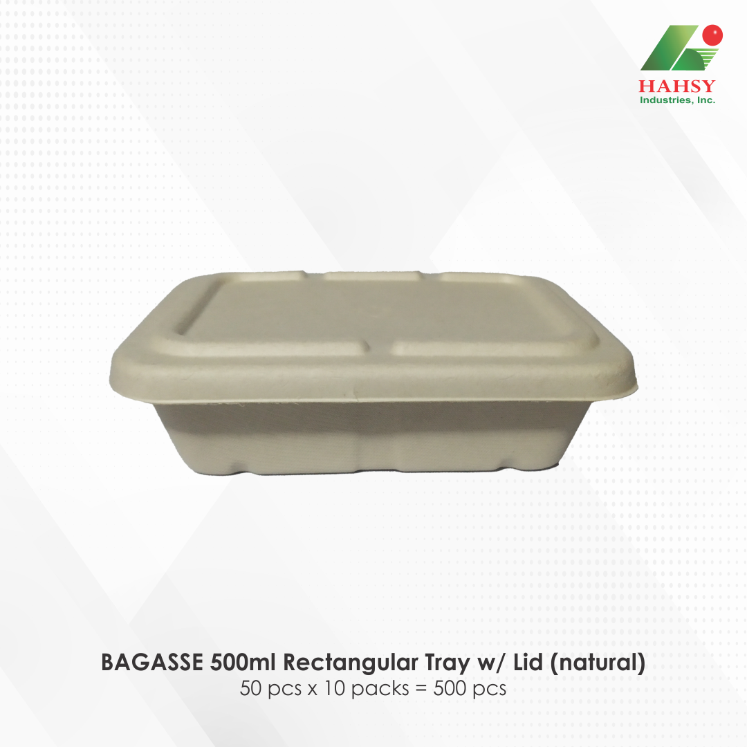 17 BAGASSE 500ml Rectangular Tray w Lid (natural)