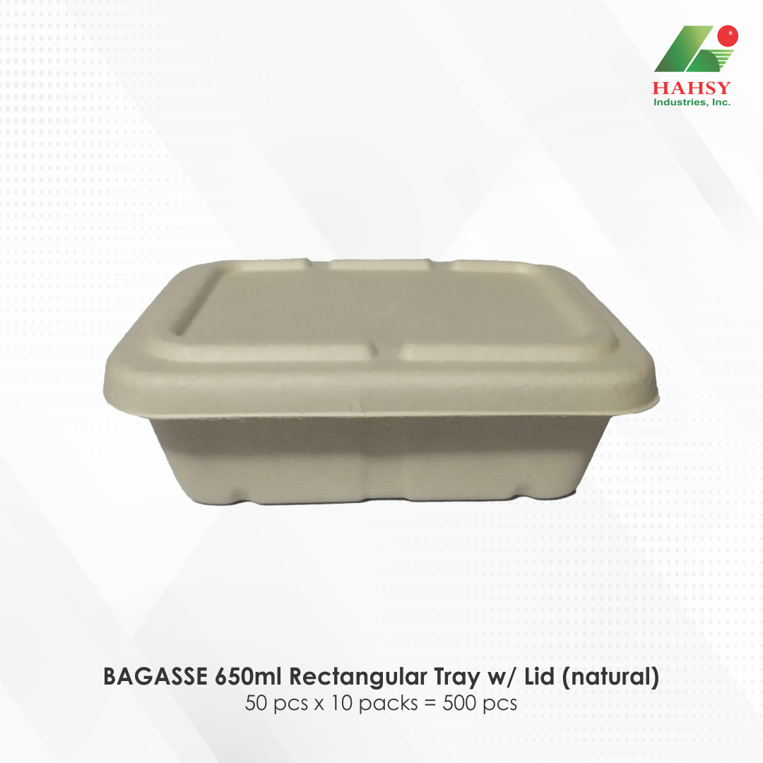 18 BAGASSE 650ml Rectangular Tray w Lid (natural)