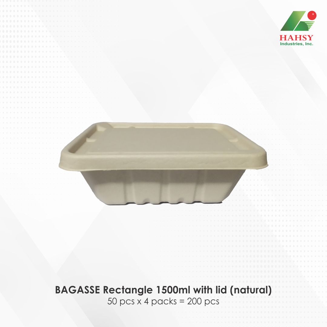 20 BAGASSE Rectangle 1500ml with lid (natural)
