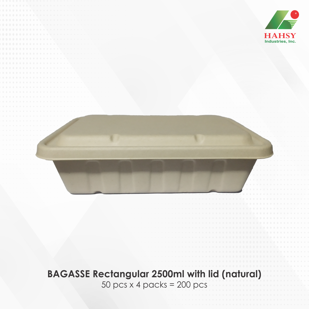 21 BAGASSE Rectangular 2500ml with lid (natural)
