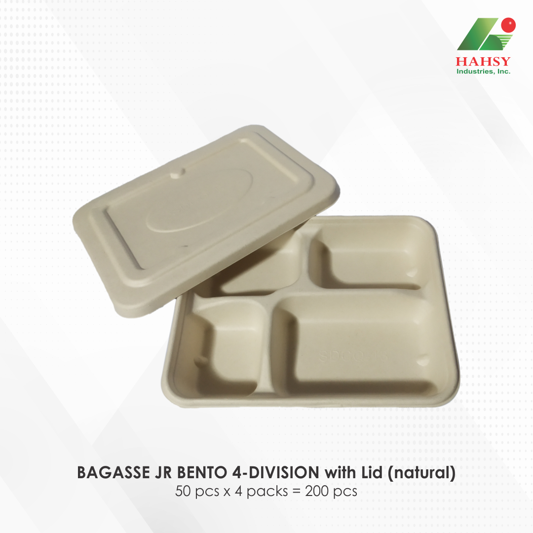24 BAGASSE JR BENTO 4-DIVISION with Lid (natural)