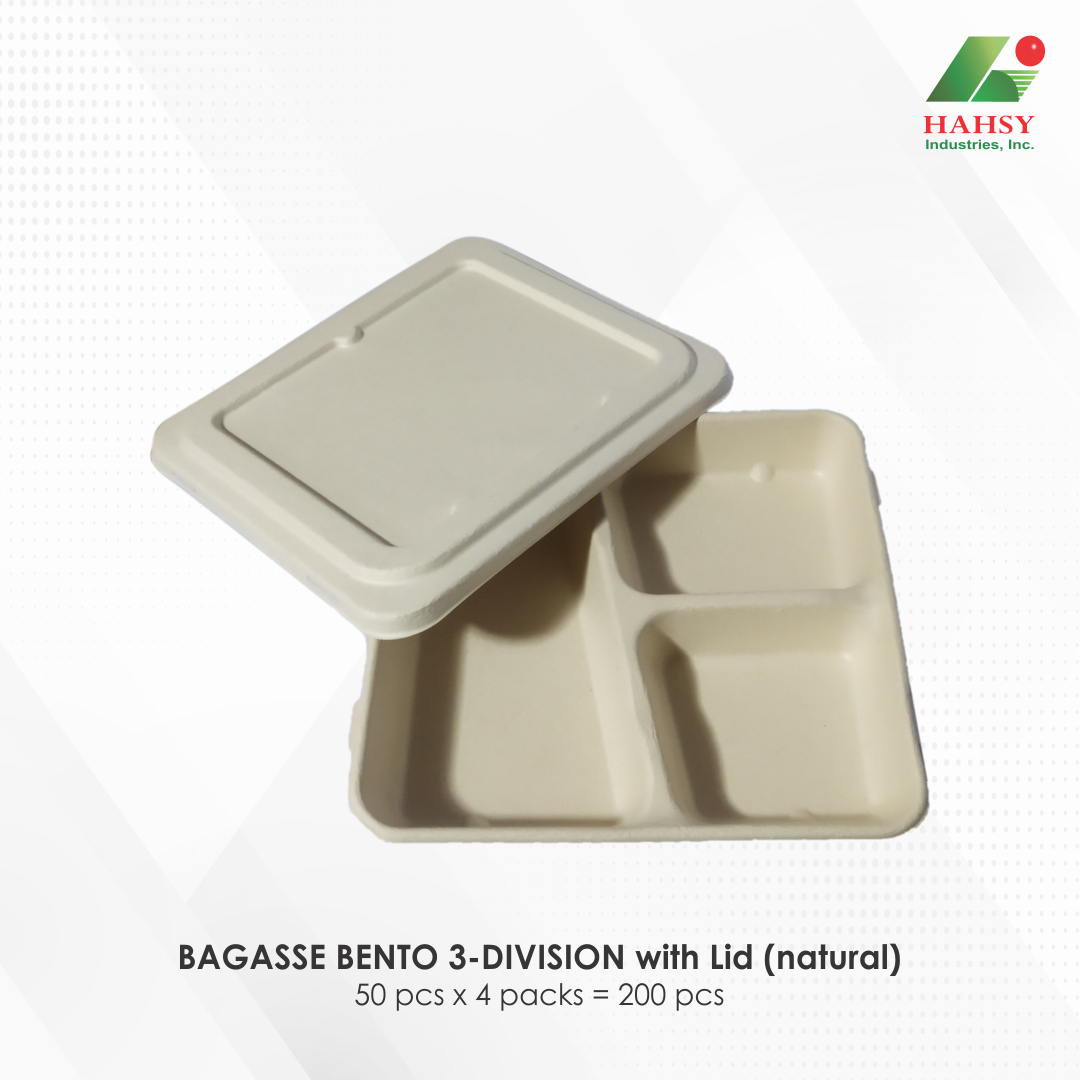25 BAGASSE BENTO 3-DIVISION with Lid (natural)