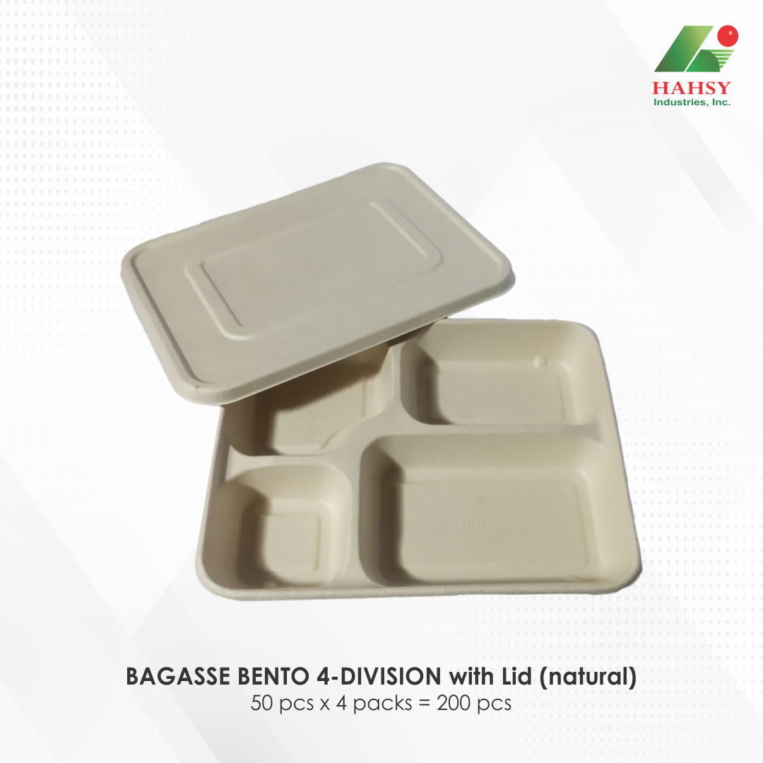 26 BAGASSE BENTO 4-DIVISION with Lid (natural)