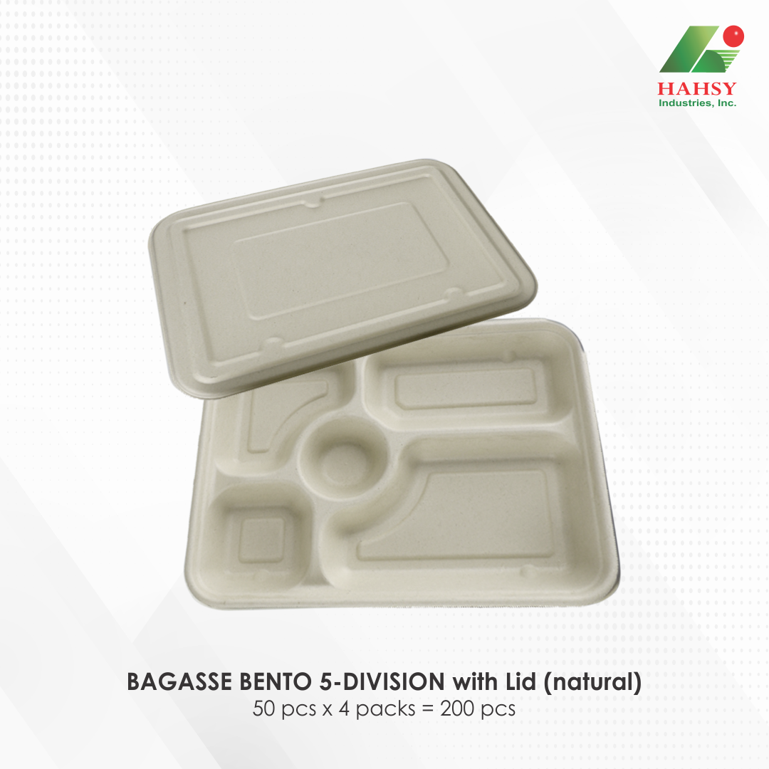 27 BAGASSE BENTO 5-DIVISION with Lid (natural)