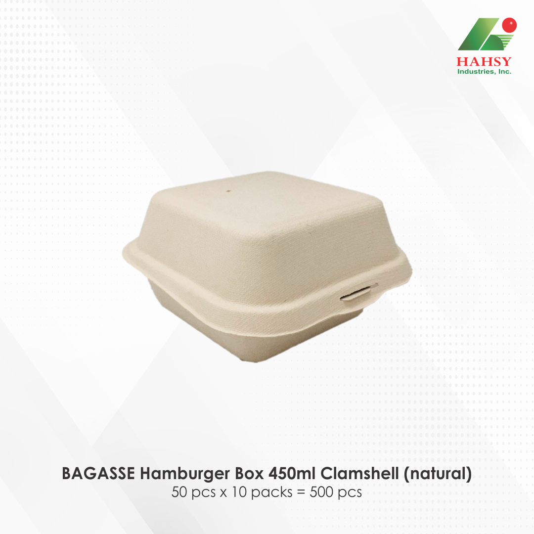28 BAGASSE Hamburger Box 450ml Clamshell (natural)
