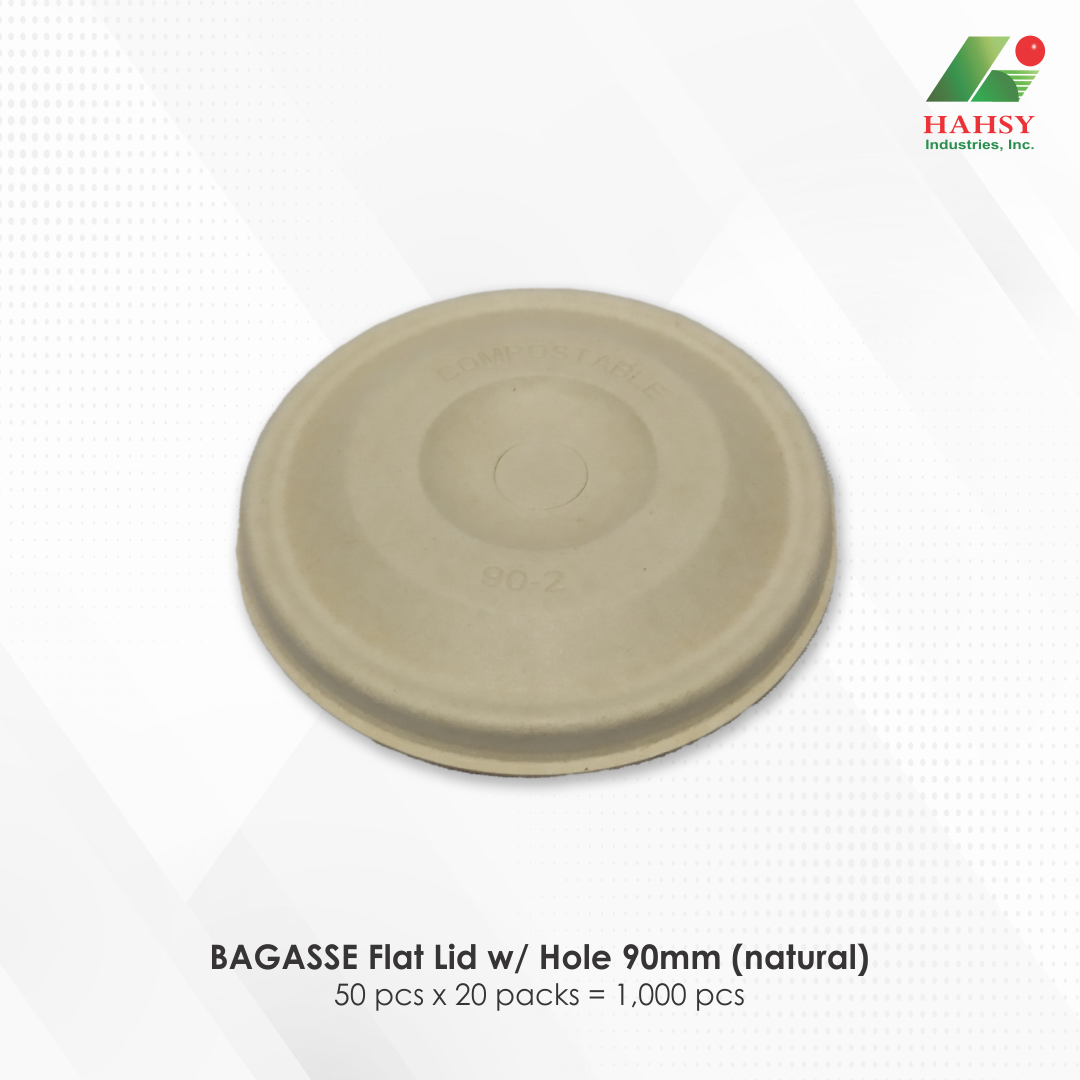 43 BAGASSE Flat Lid w Hole 90mm (natural)