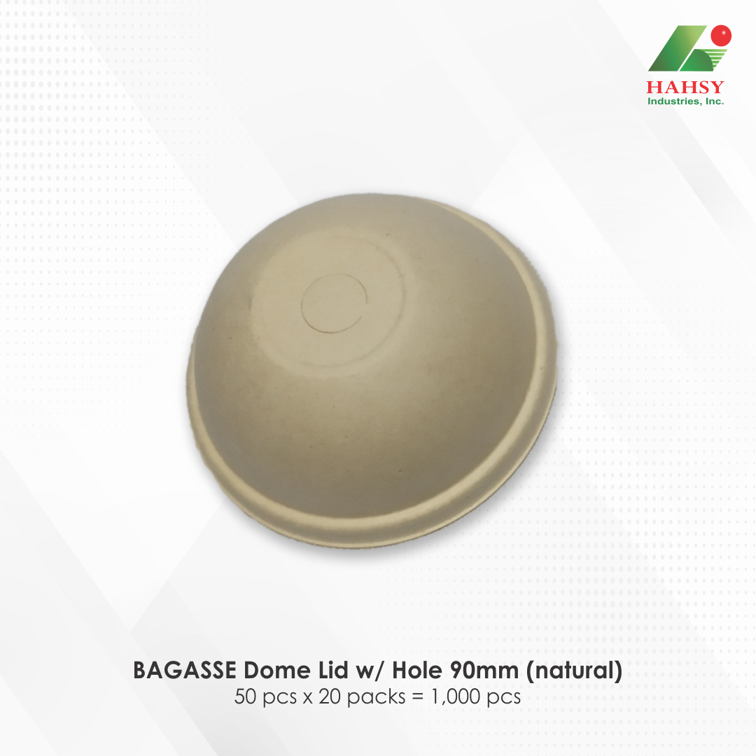 44 BAGASSE Dome Lid w Hole 90mm (natural)