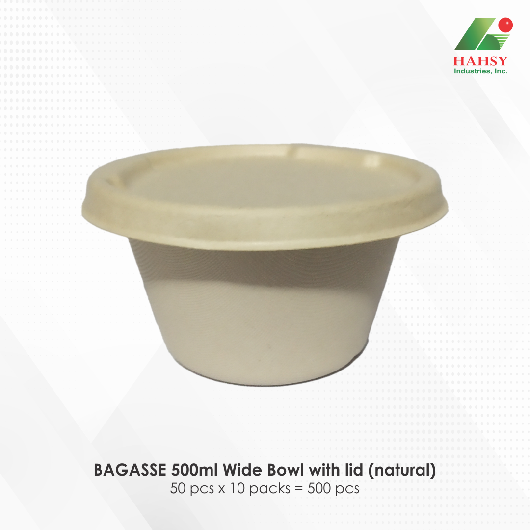 46 BAGASSE 500ml Wide Bowl with lid (natural)