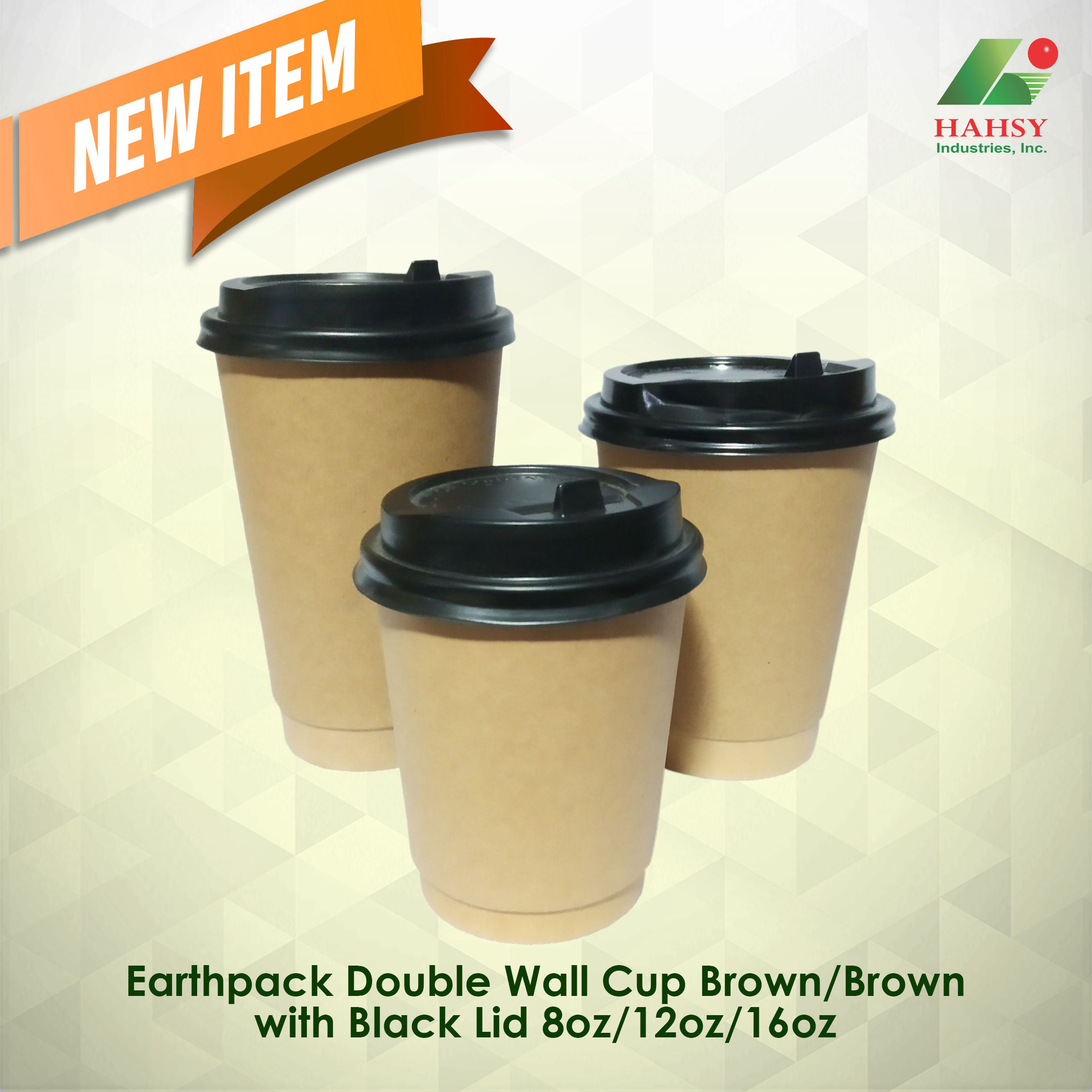 Earthpack Double wall cup brown with black lid 12oz 16oz