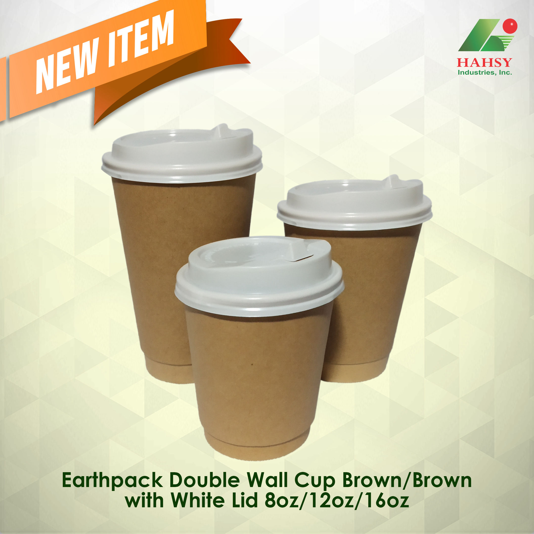 Earthpack Double wall cup brown with white lid 12oz 16oz
