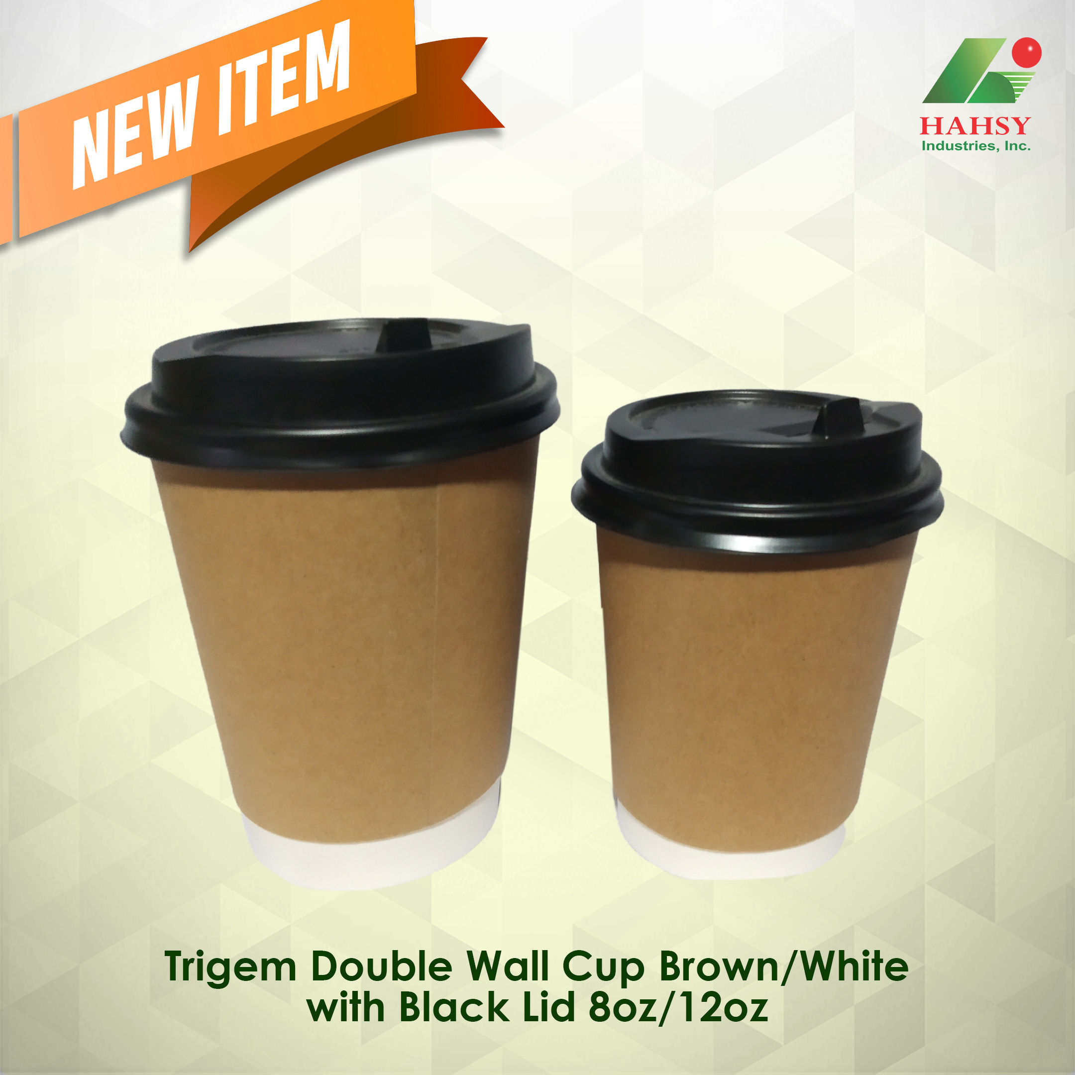 Trigem Double wall cup brown with black lid 8oz 12oz