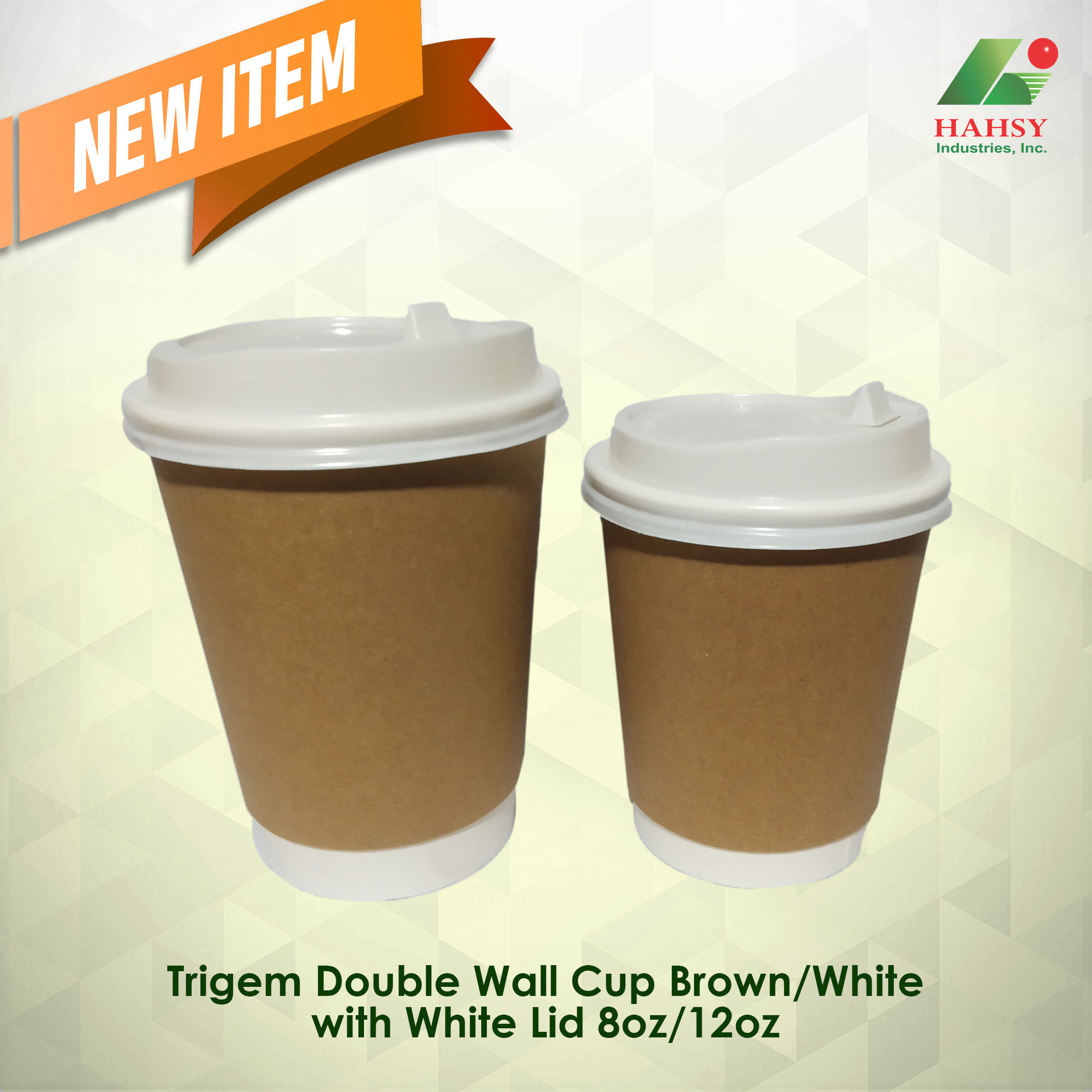 Trigem Double wall cup brown with white lid 8oz 12oz