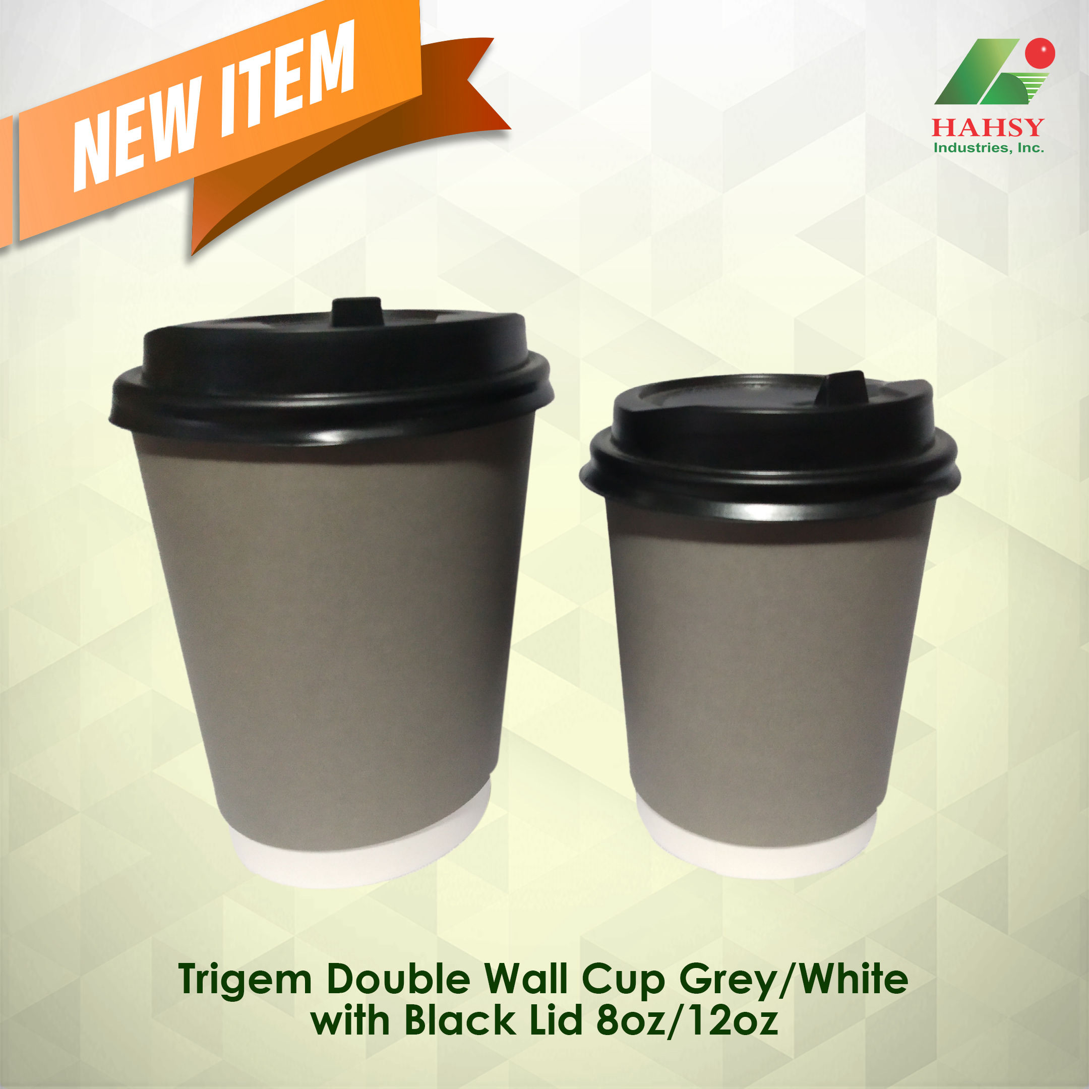 Trigem Double wall cup grey with black lid 8oz 12oz