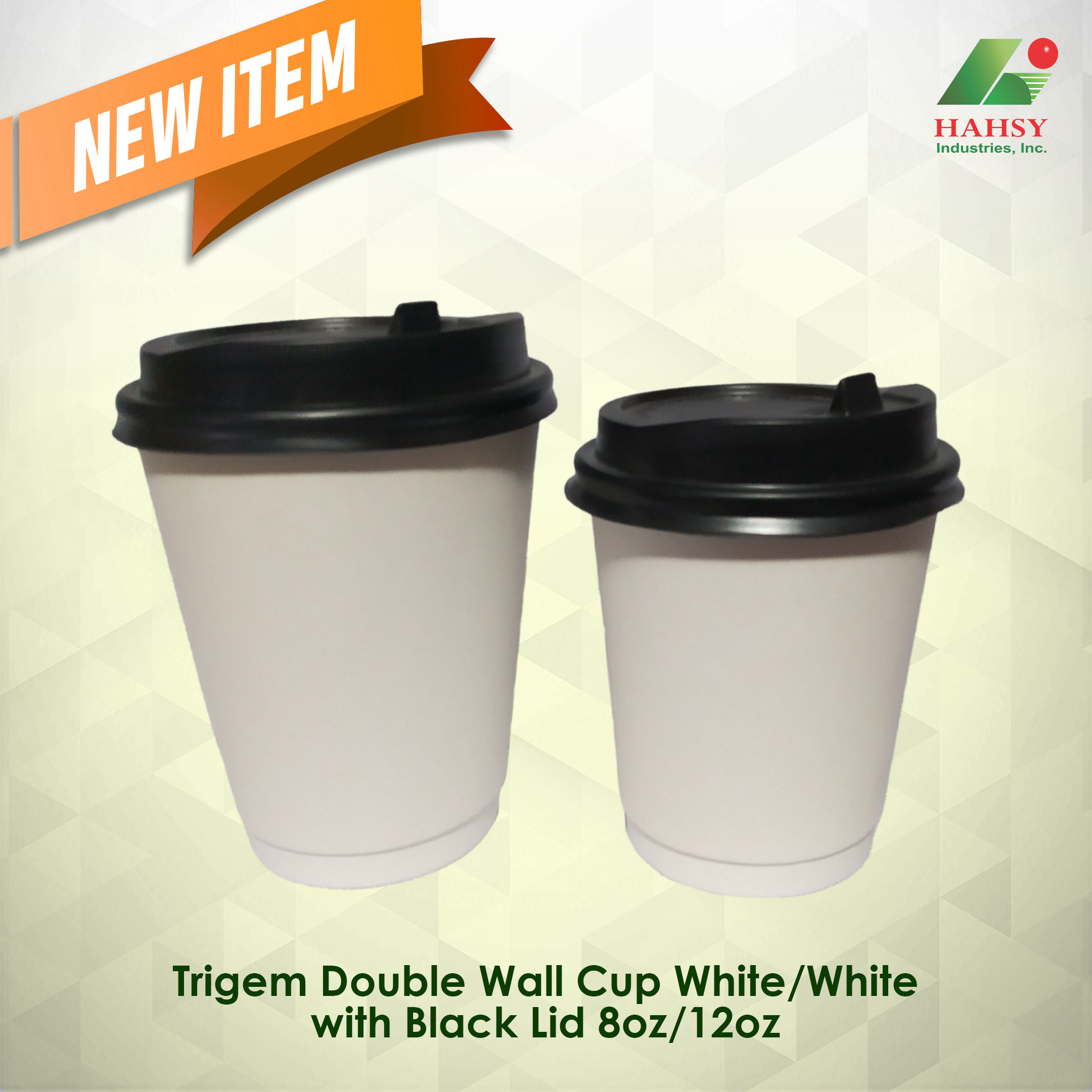 Trigem Double wall cup white with black lid 8oz 12oz