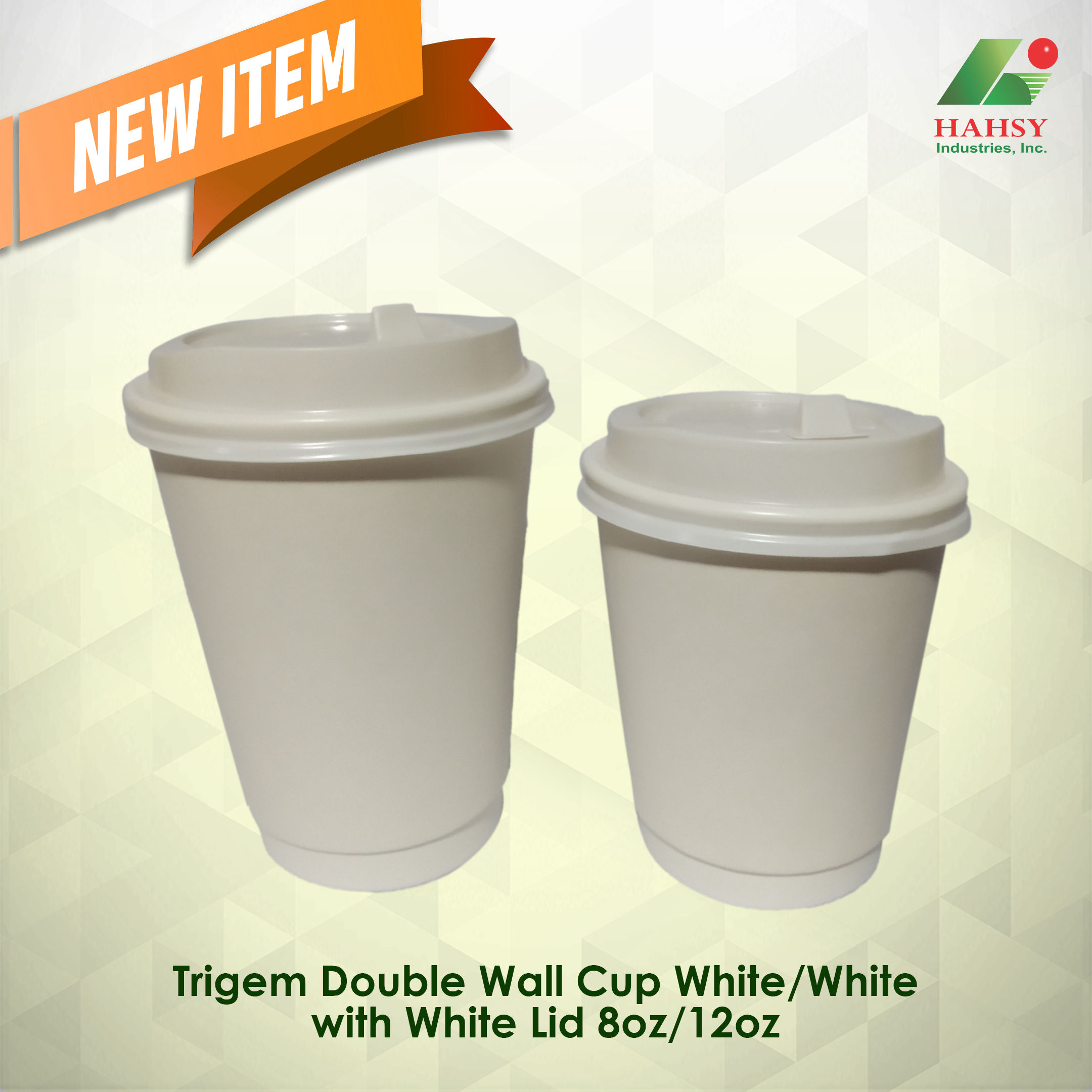 Trigem Double wall cup white with white lid 8oz 12oz