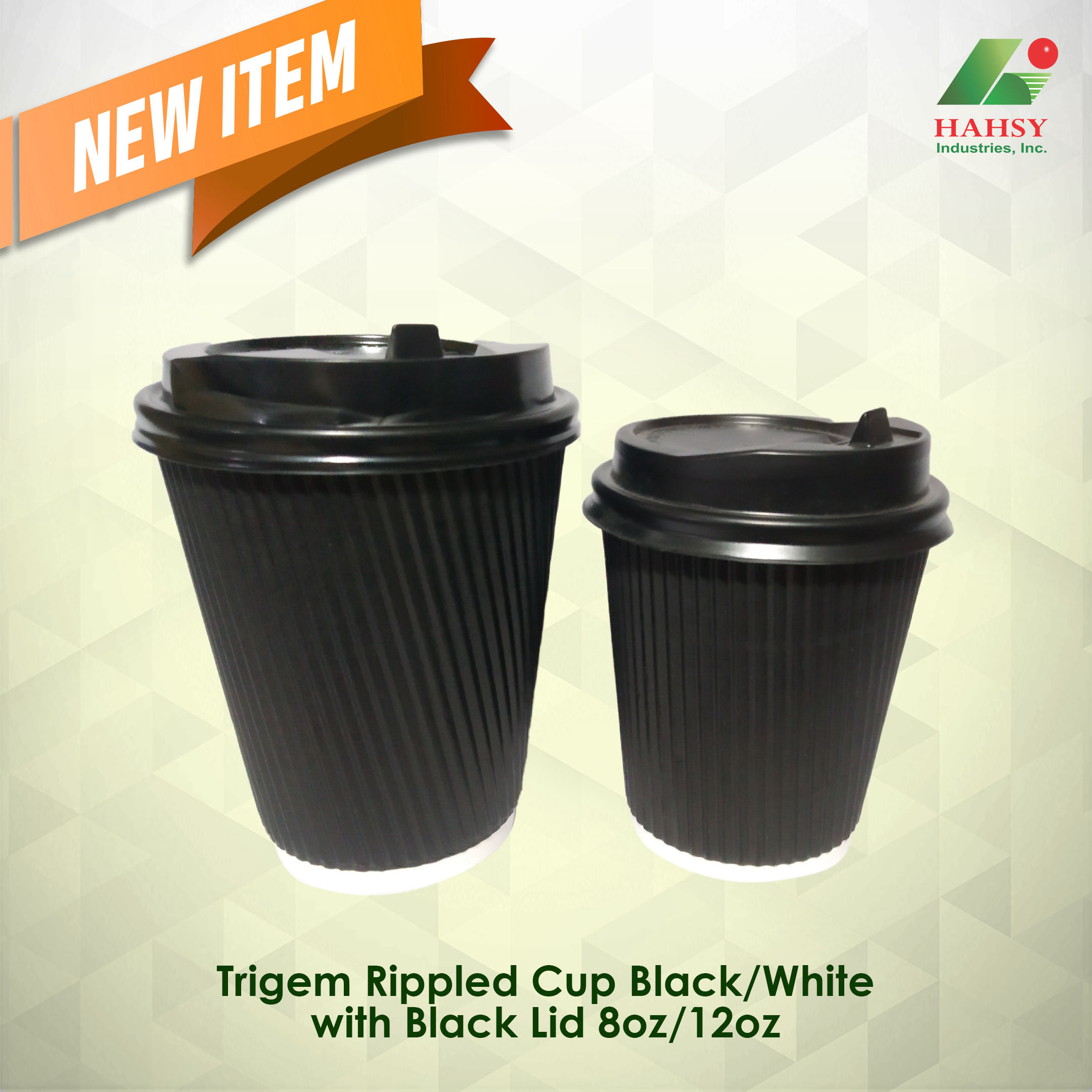 Trigem Rippled cup black with black lid 8oz 12oz