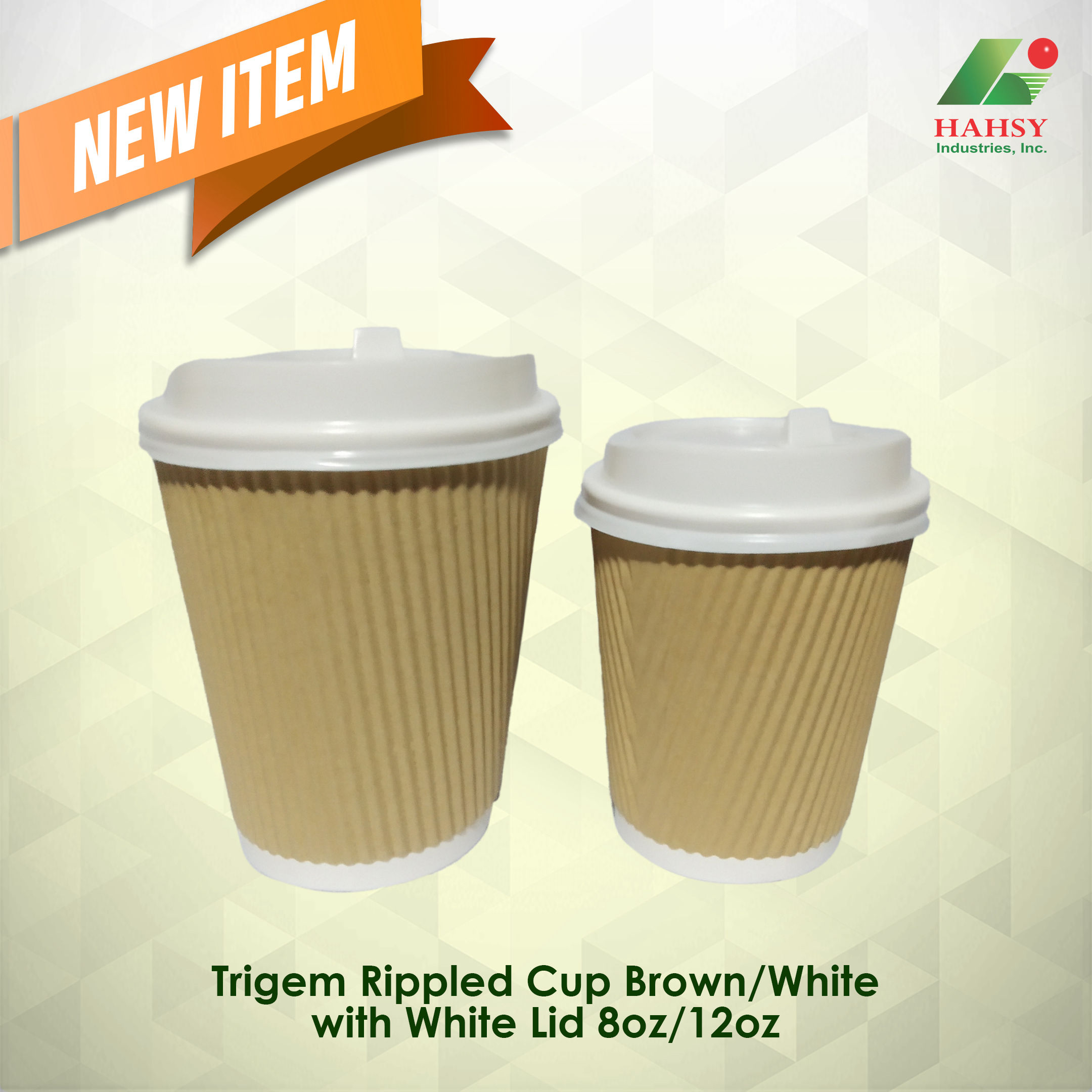 Trigem Rippled cup brown with white lid 8oz 12oz