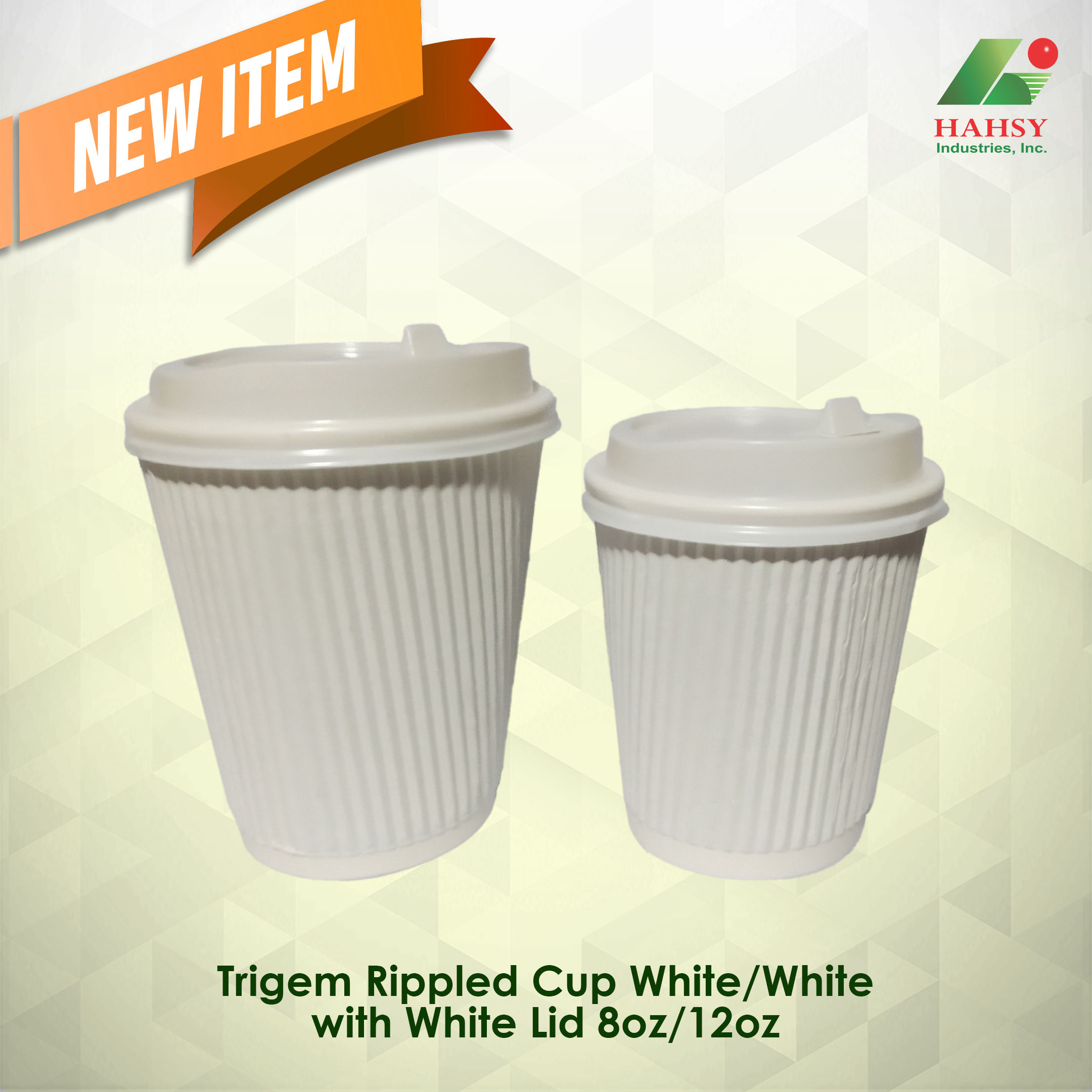Trigem Rippled cup white with white lid 8oz 12oz